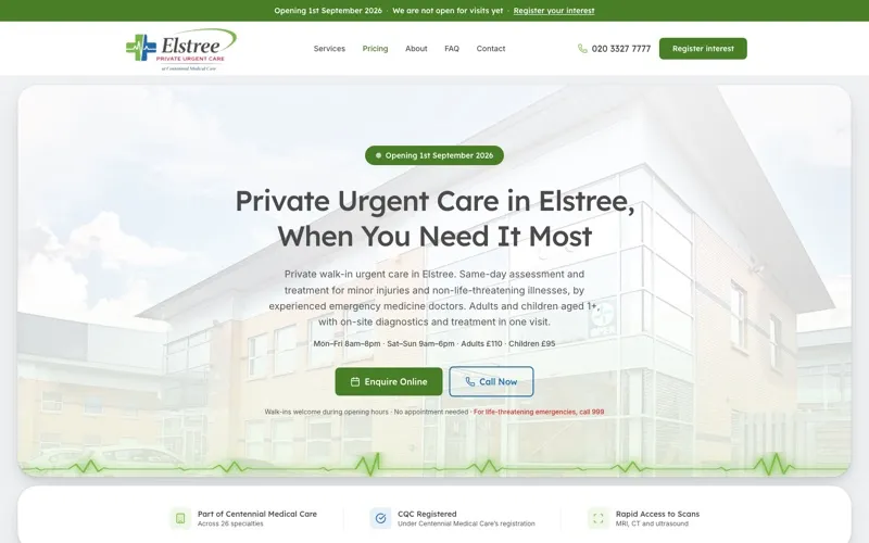 Elstree Urgent Care website