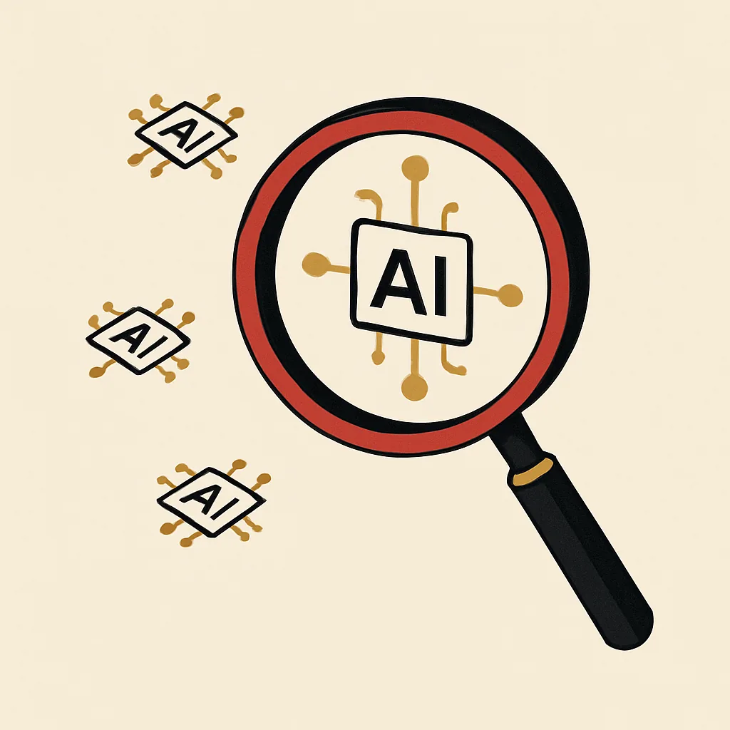 A magnifying glass over four AI engine markers.