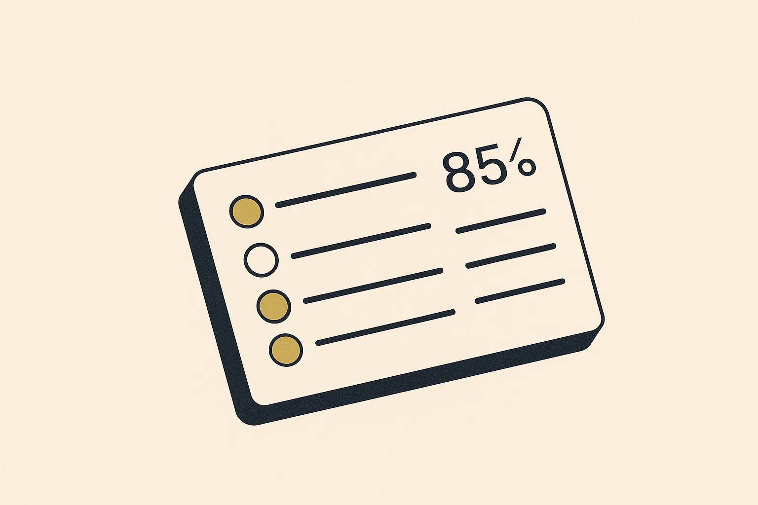 An abstract scorecard showing citation status across four rows, with an 85 per cent figure.