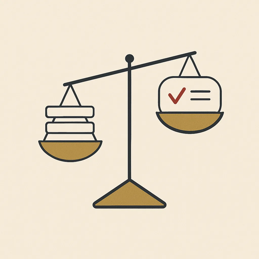 An abstract balance weighing links against recommendations.