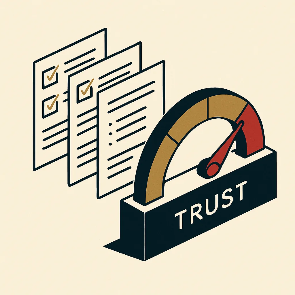 A trust meter rising as more sources agree about a business.