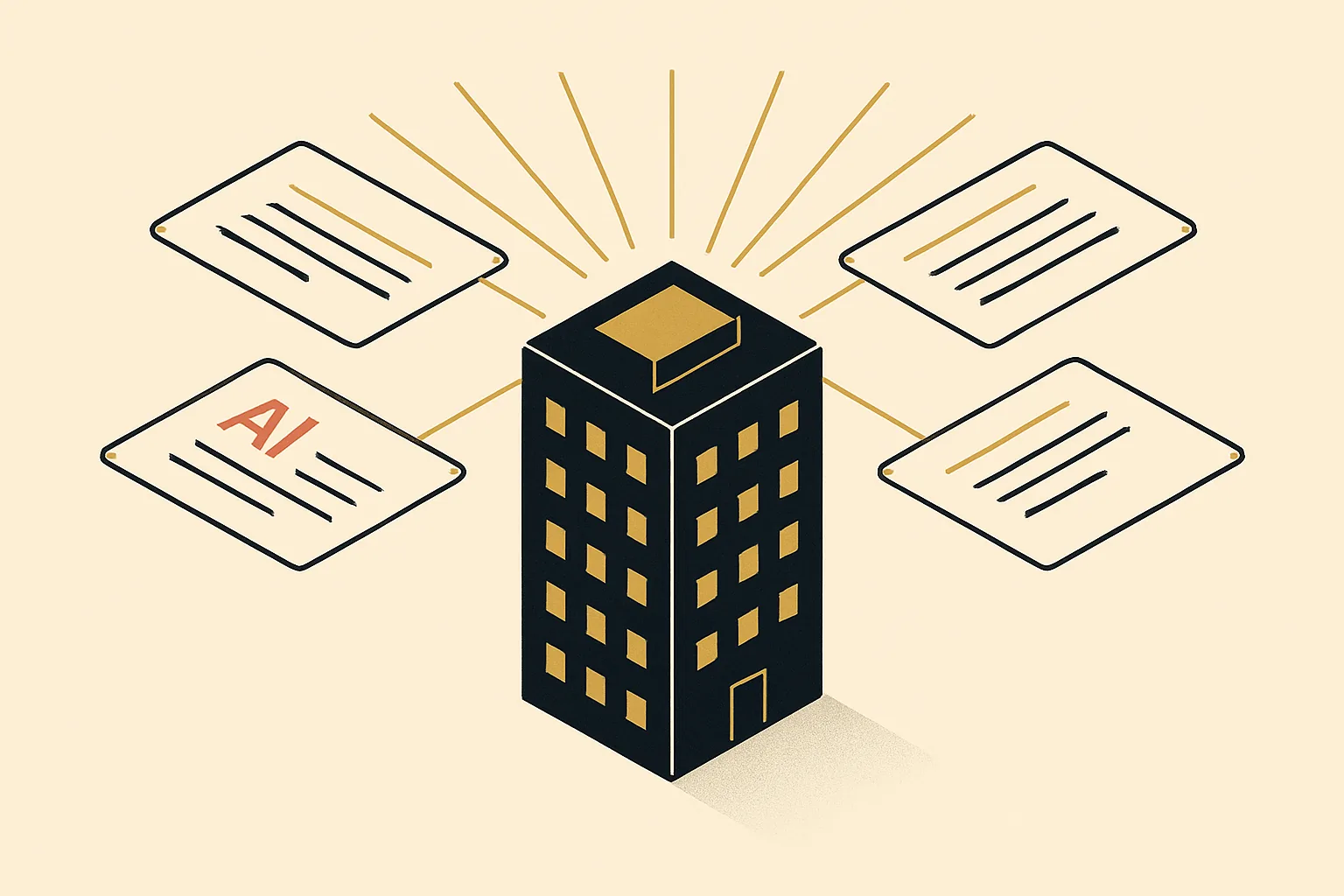 A business radiating outward into four AI engine answer cards.