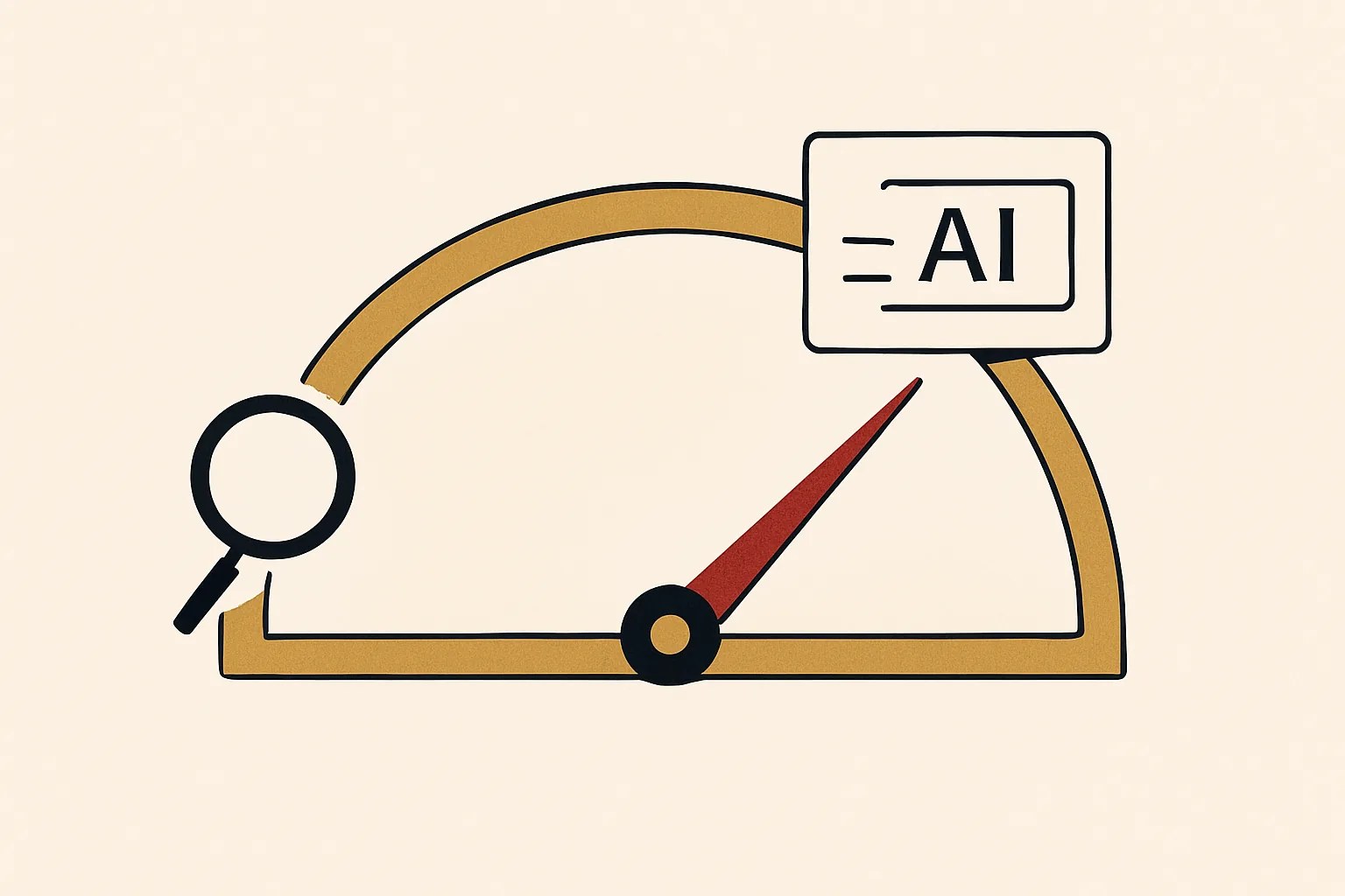 A visibility meter rising from search to an AI answer card for an architecture practice.