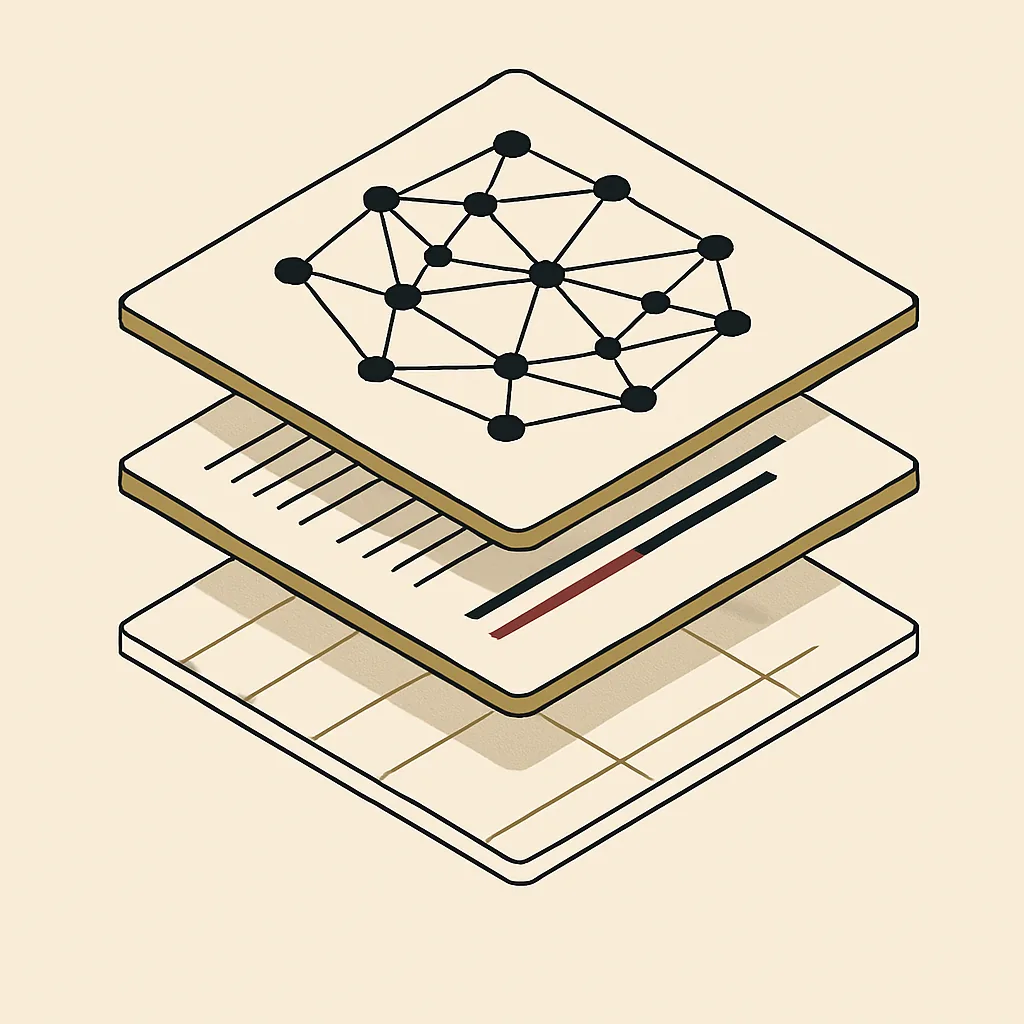 Three stacked layers showing site structure, content and AI trust signals for an architecture practice.