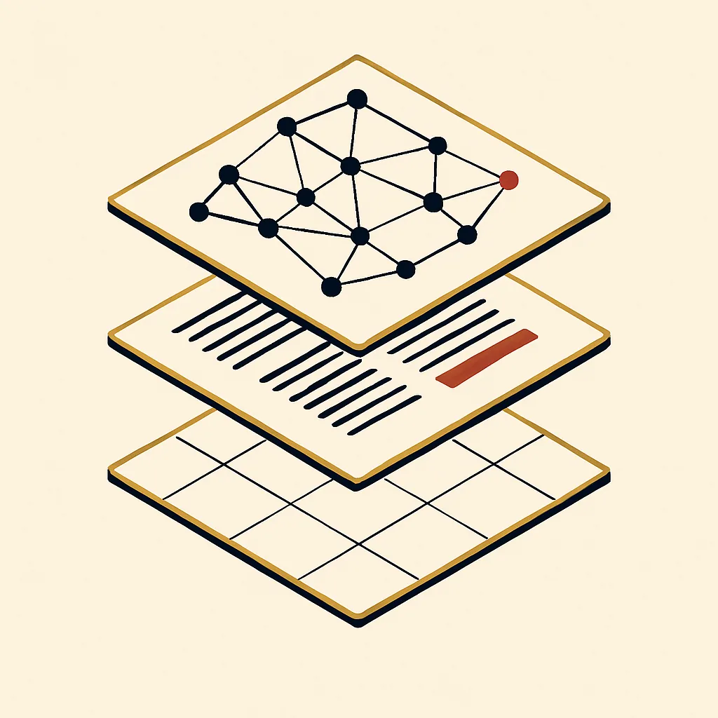 Three stacked layers showing site structure, content and AI trust for a building company.