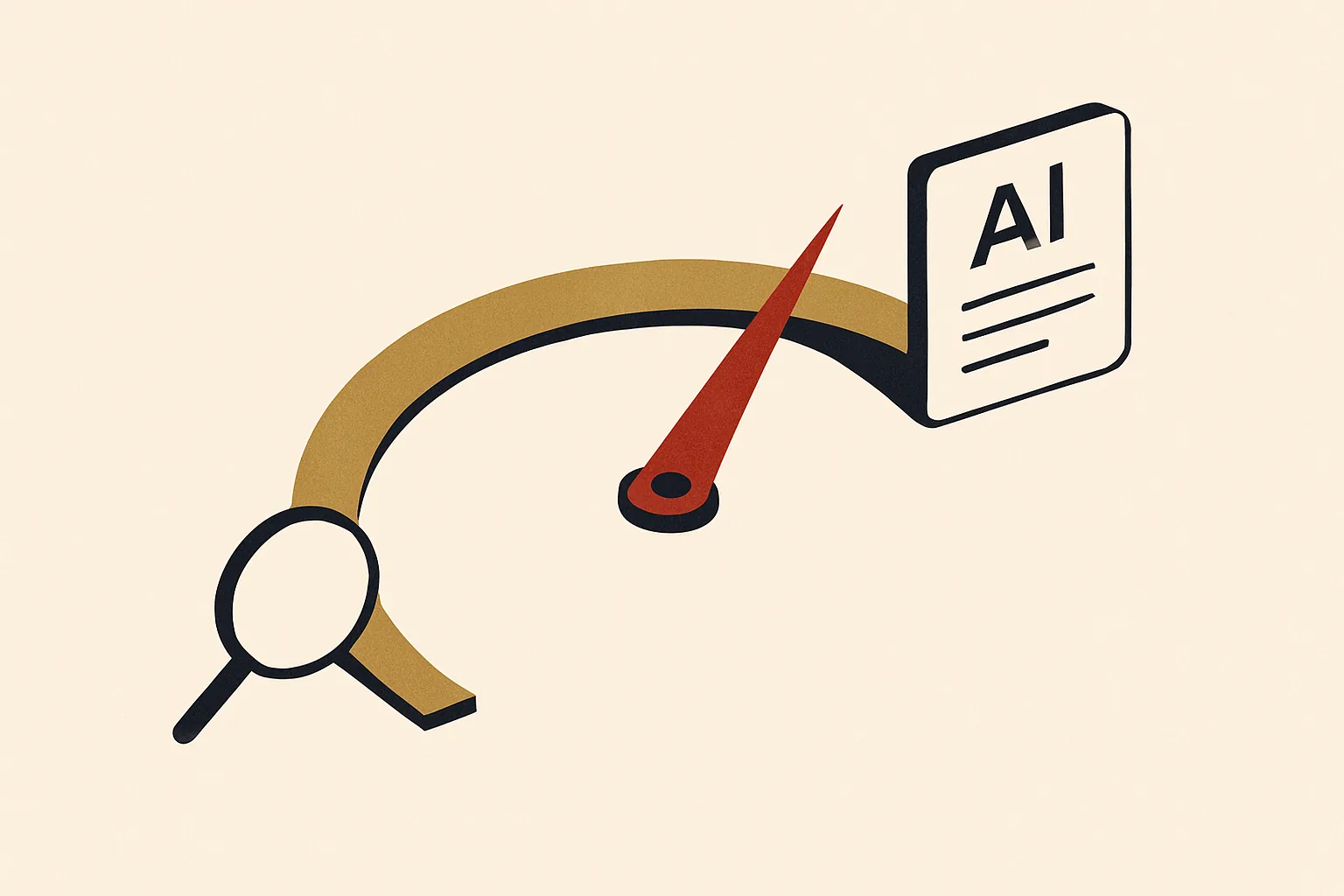 An abstract visibility gauge rising from a search icon to an AI answer card, showing dealership visibility increasing.