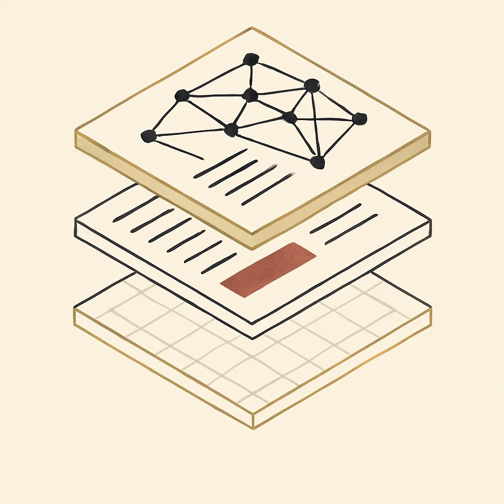 Three stacked layers showing site structure, content and AI trust for a car dealership.