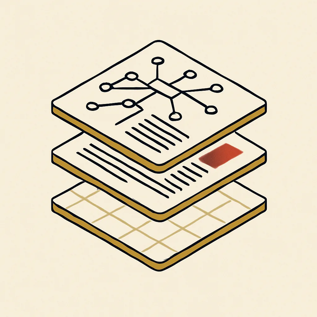 Three stacked layers showing site structure, content and AI trust signals for charities.