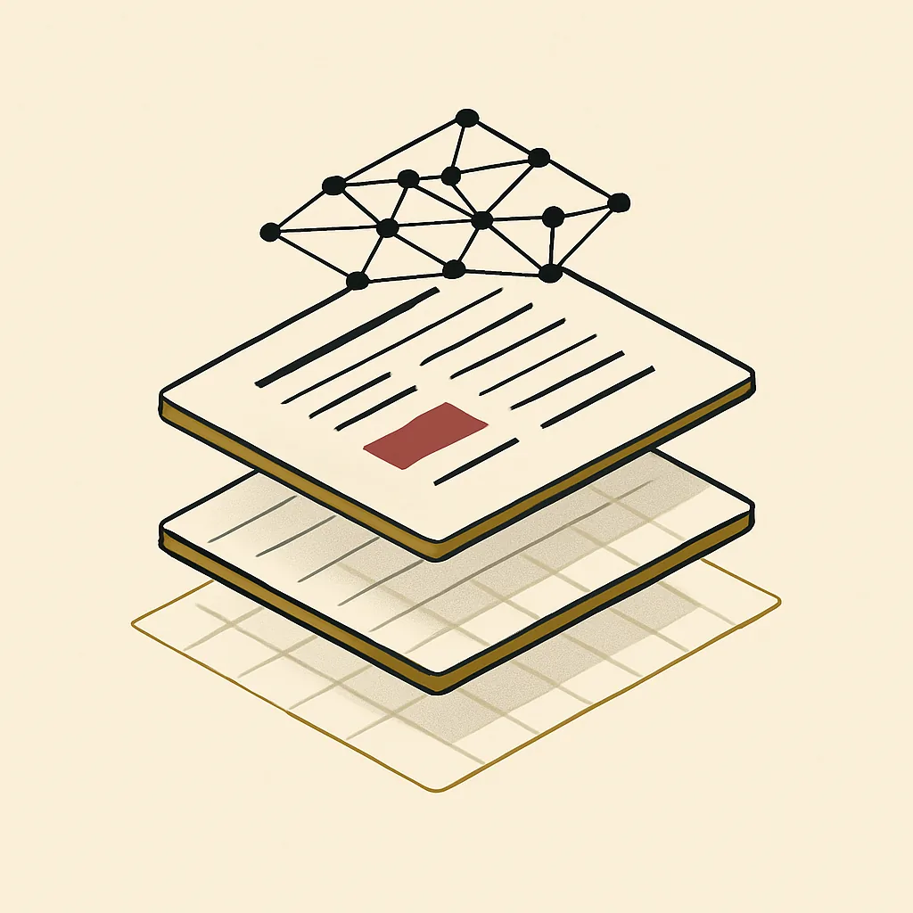 Three stacked layers showing site structure, content and AI trust signals for a construction company.