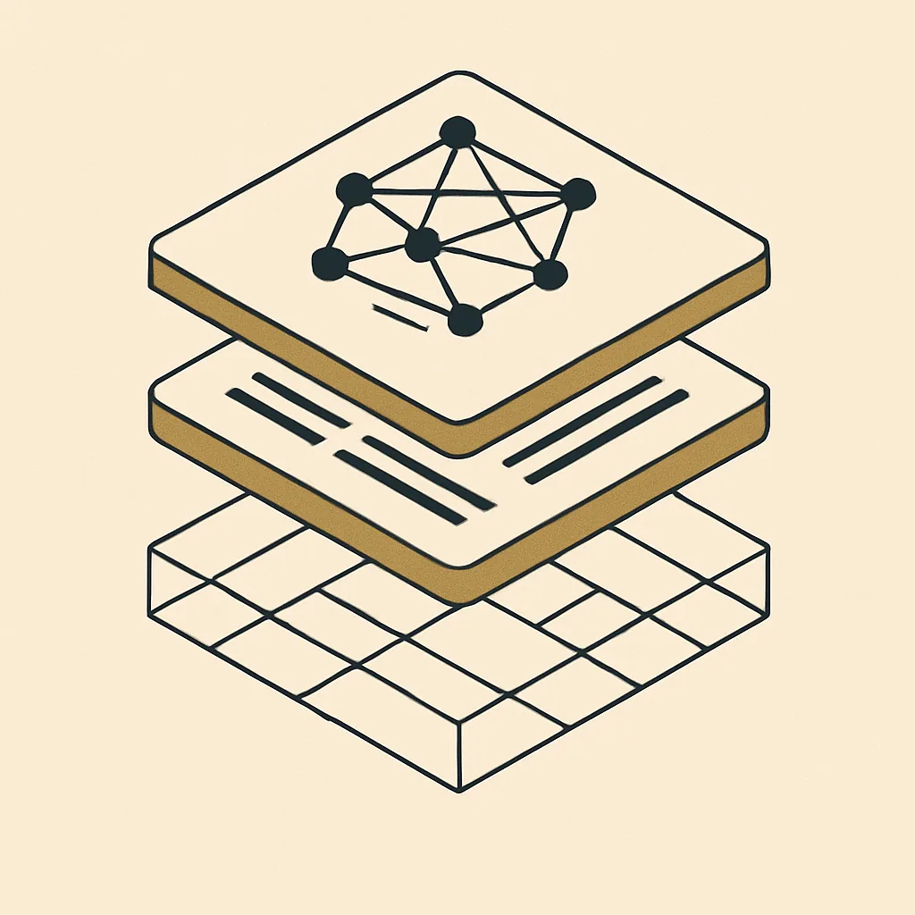 Three stacked layers showing site structure, content and AI trust signals for a dance school.