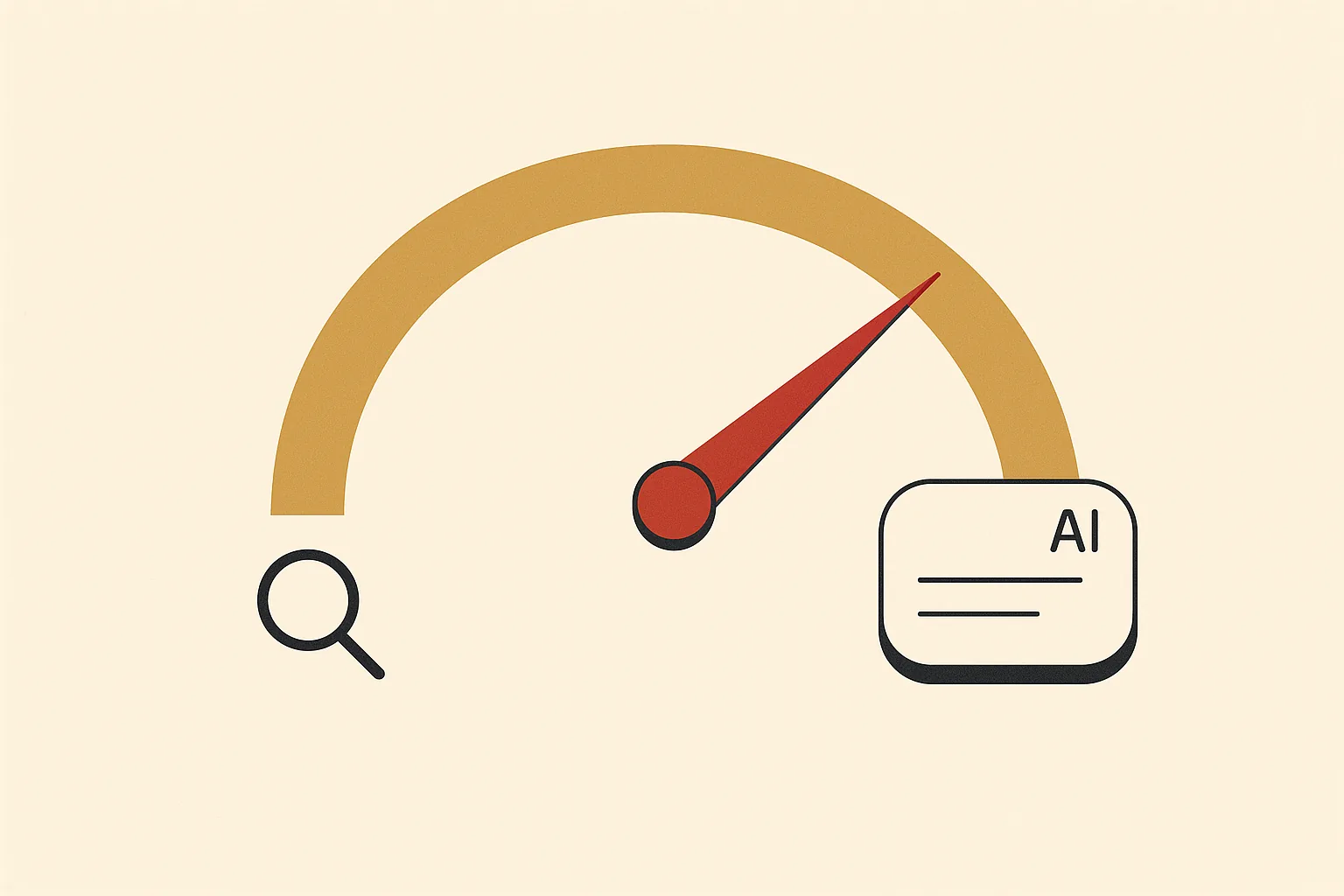 A visibility meter rising from a search result to an AI answer card, showing a dental practice's visibility increasing.