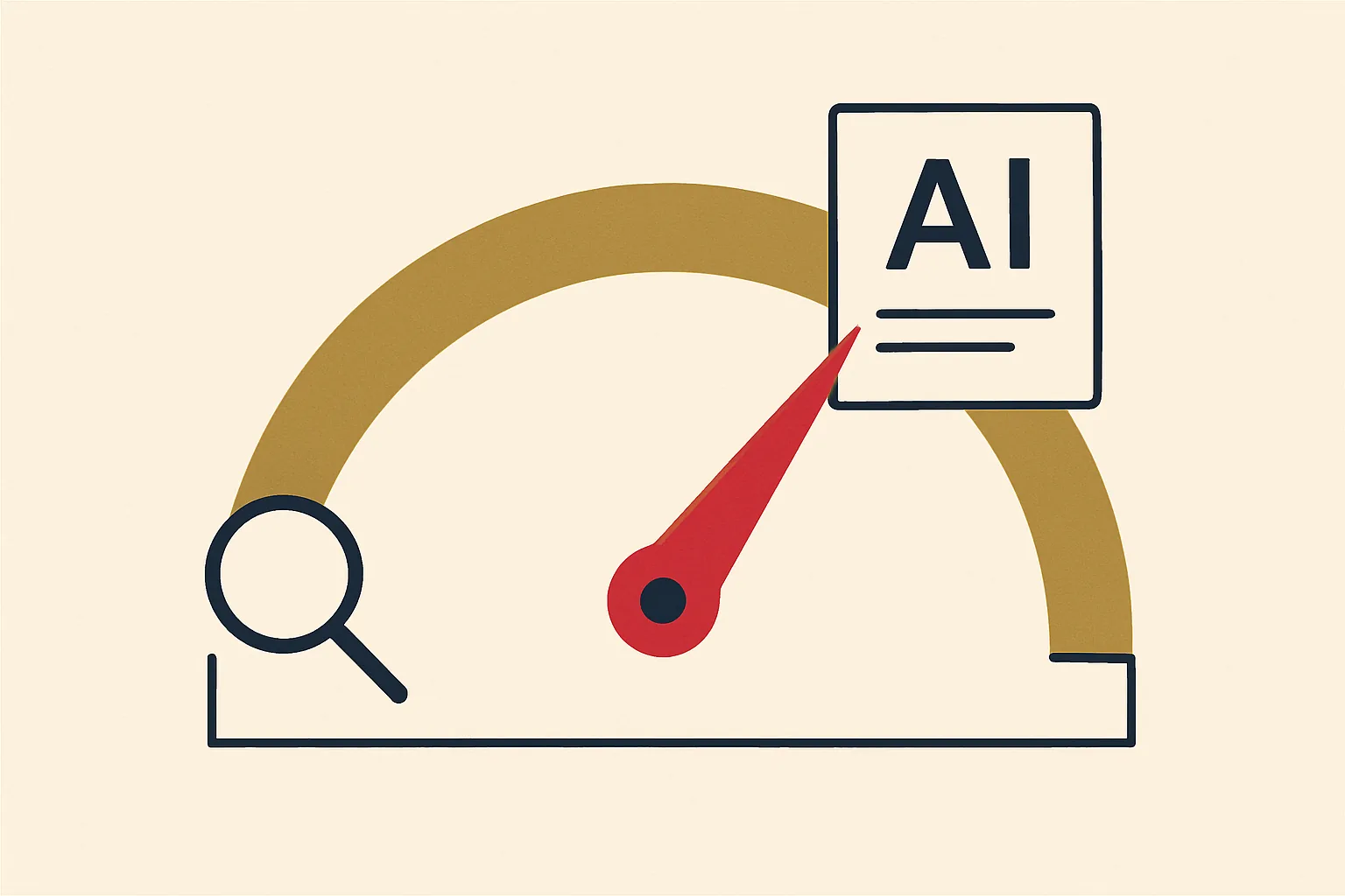 A visibility meter rising from low to high, with a search glyph at one end and an AI answer card at the other, showing an electrician's measurable local presence.