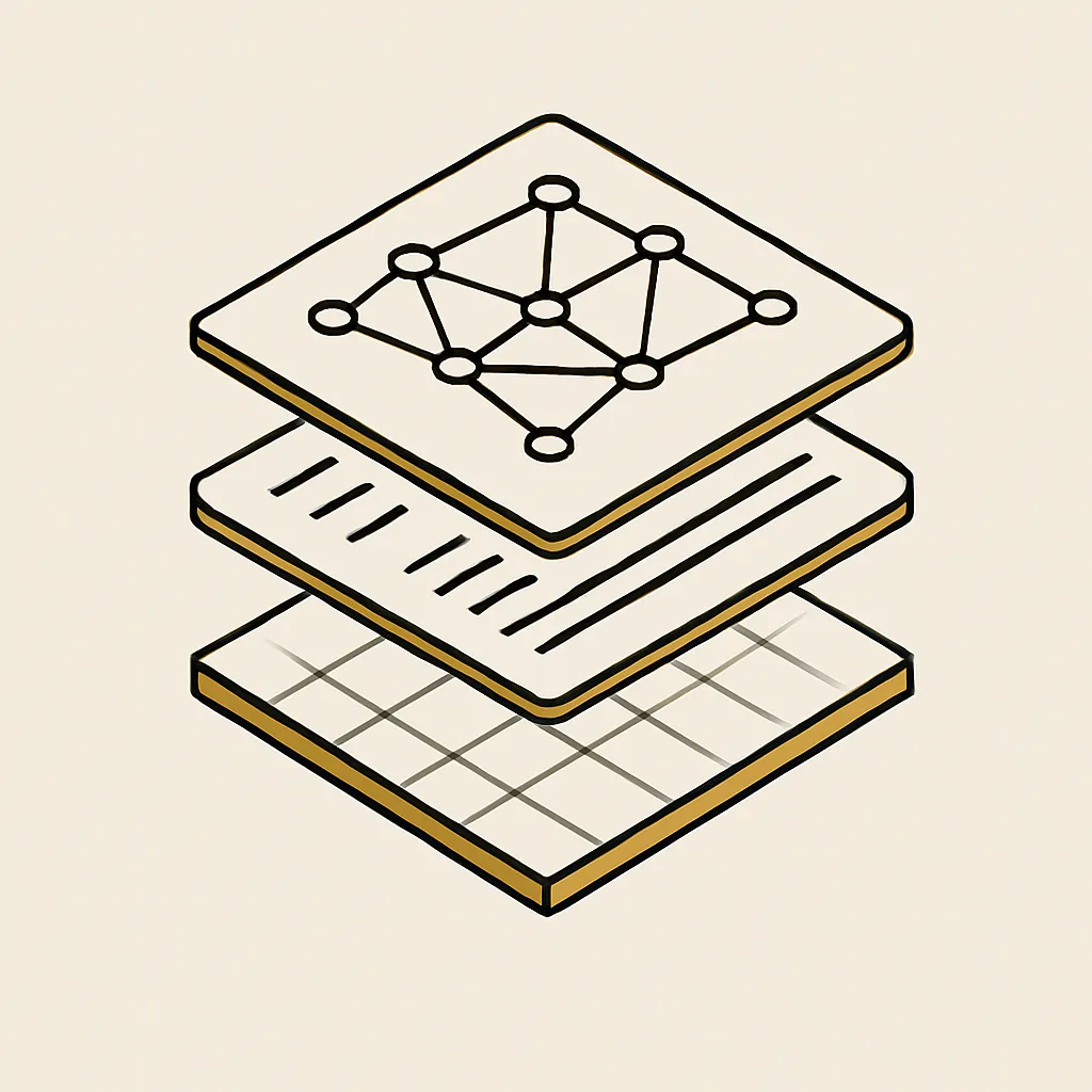 Three stacked layers showing site structure, content and AI trust for an electrician.