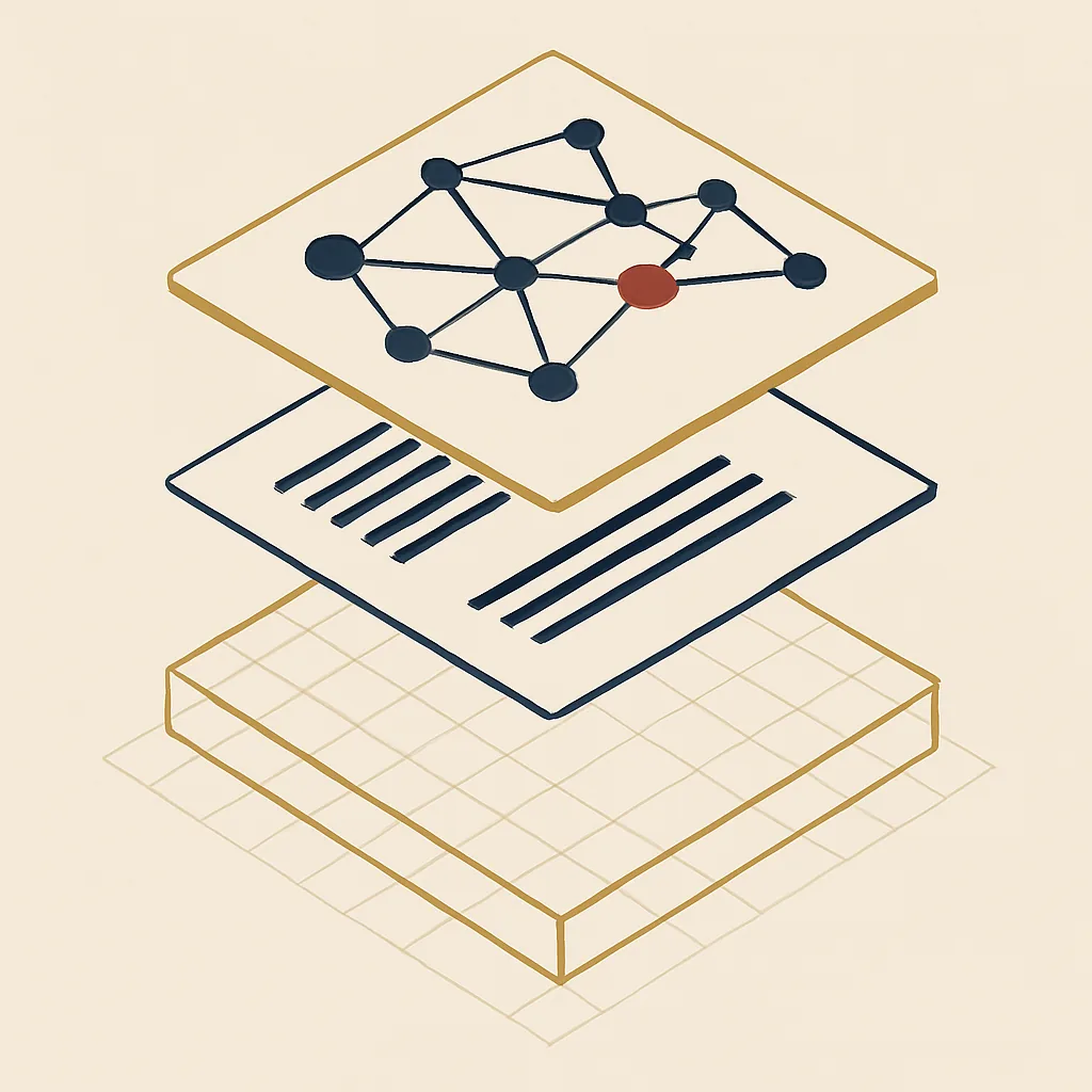Three stacked layers showing site structure, content and AI trust for a gym's online visibility.