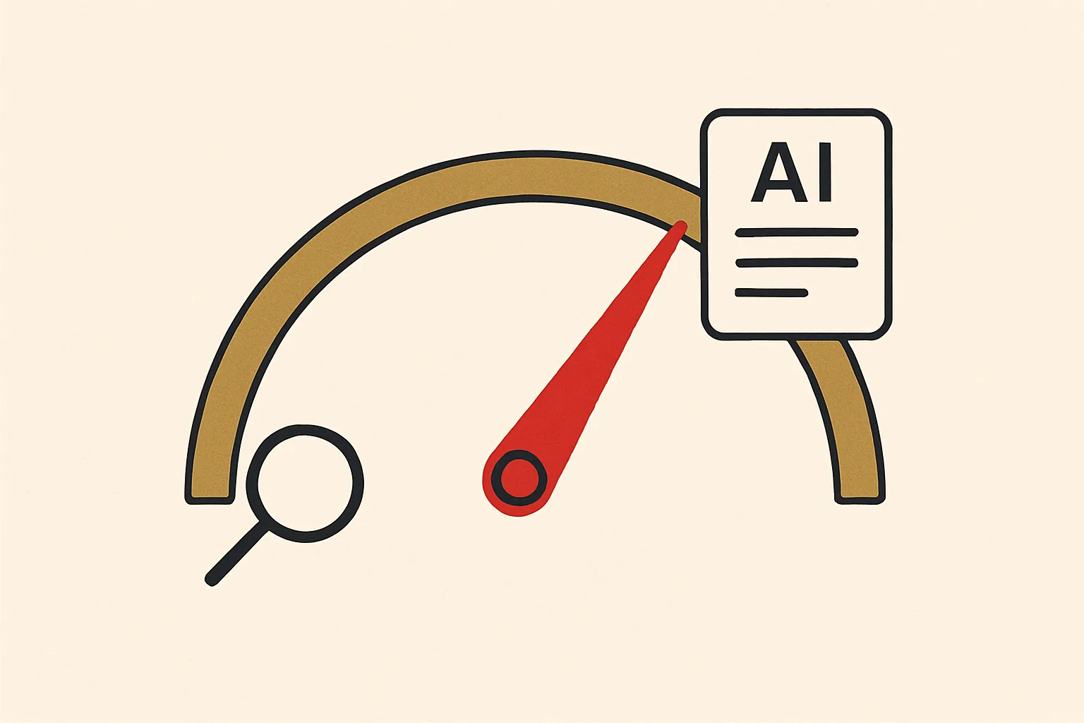 A gauge showing hotel visibility rising from a search icon to an AI answer card.