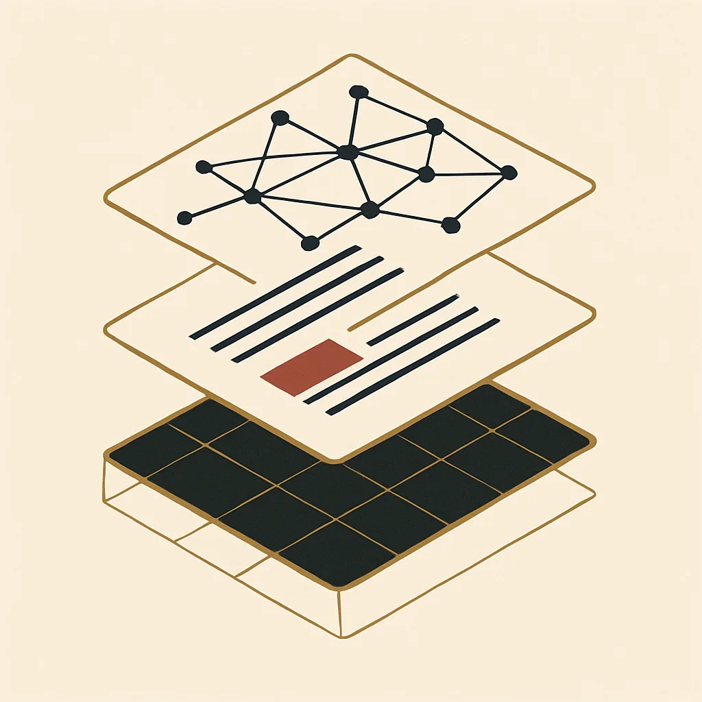 Three stacked layers showing site structure, content and AI trust signals for an IT company.
