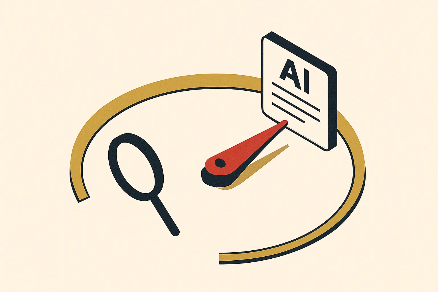 A visibility meter rising from a search result to an AI answer, showing a private clinic becoming named.