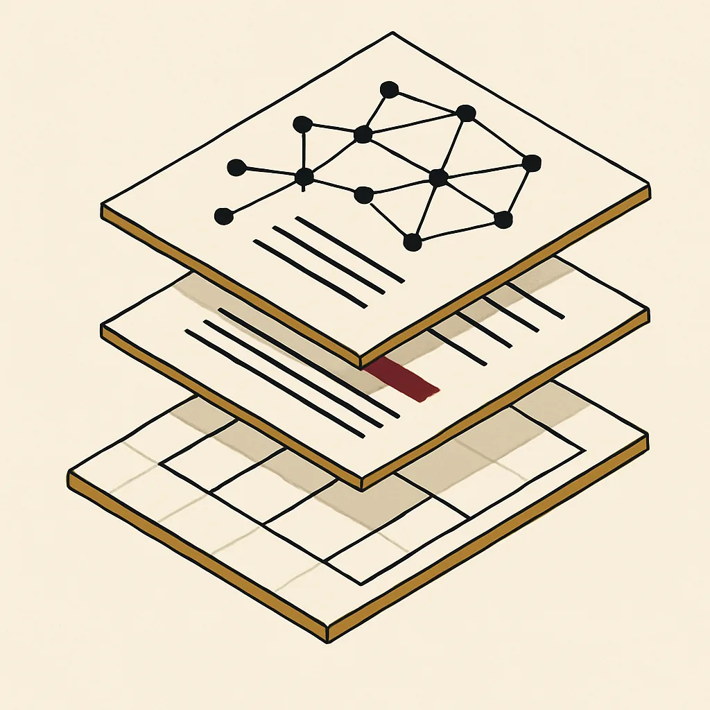 Three stacked layers showing site structure, content and AI trust for a restaurant.