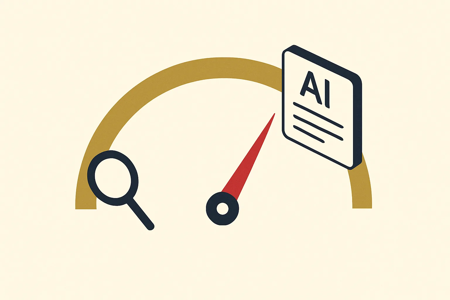 An abstract semicircular gauge showing SaaS visibility rising from search to AI recommendation.