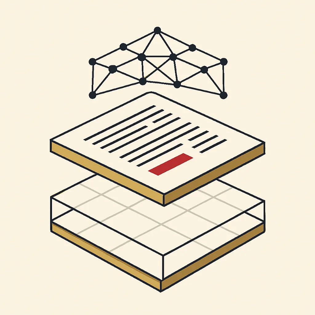 Three stacked layers showing site structure, content and AI trust signals for a solicitors practice.