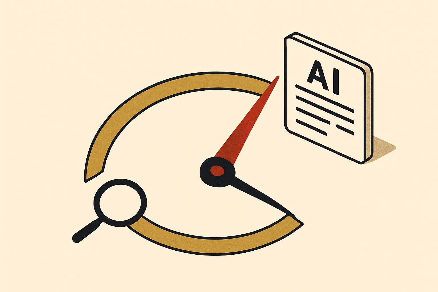 An abstract gauge rising from a search glyph to an AI answer card, showing veterinary practice visibility increasing.
